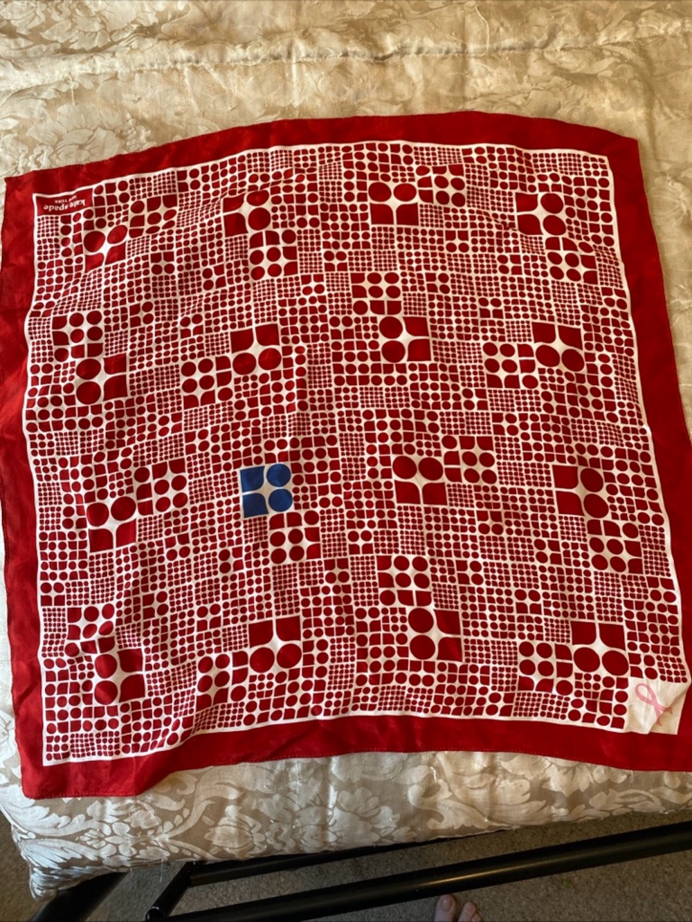 kate spade New York Ford Red and White Geometric Silk Square Scarf